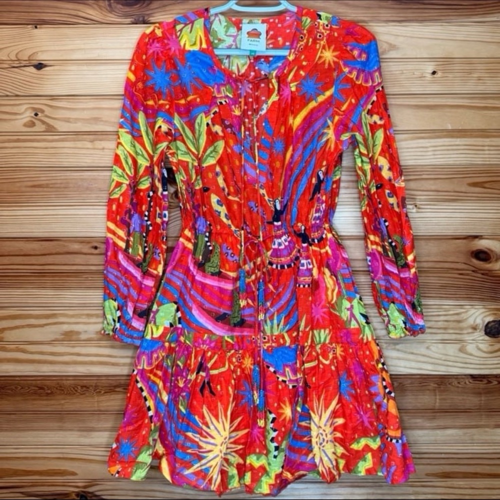 FARM Rio Magic Forest Mini Red Toucan Tropical Cotton Dress extra small